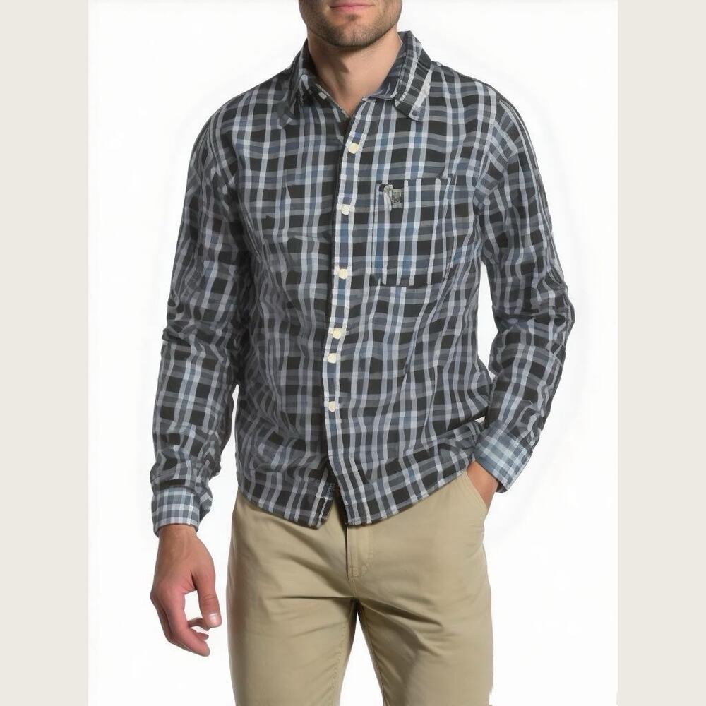 Abercrombie & Fitch Long Sleeve Blue Plaid Button Down Muscle Shirt XXL Shrunken